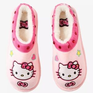 Hello Kitty Pink Plush Kids Footed Slippers with Embroidery